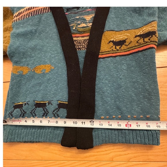Vintage Earthdesign Cardigan Womens M Teal Unique Animal Hand Loomed Eclectic - Picture 7 of 13